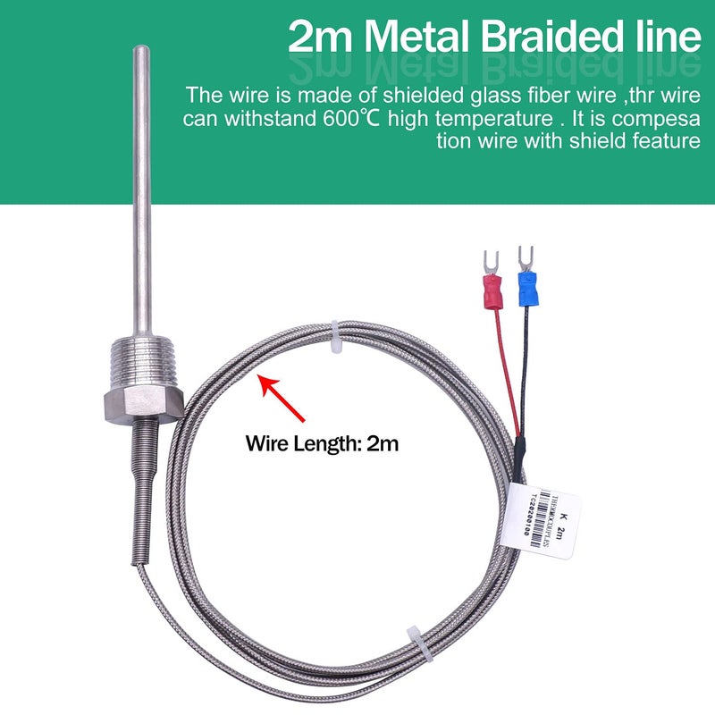 Twidec /2M NPT 1/2"inch (6X100MM) Pipe Thread Temperature Sensor Probe Two Wire Temperature Controller (0~600℃) 304 Stainless Steel K Type Thermocouple MT-205-1/2 - Image 5